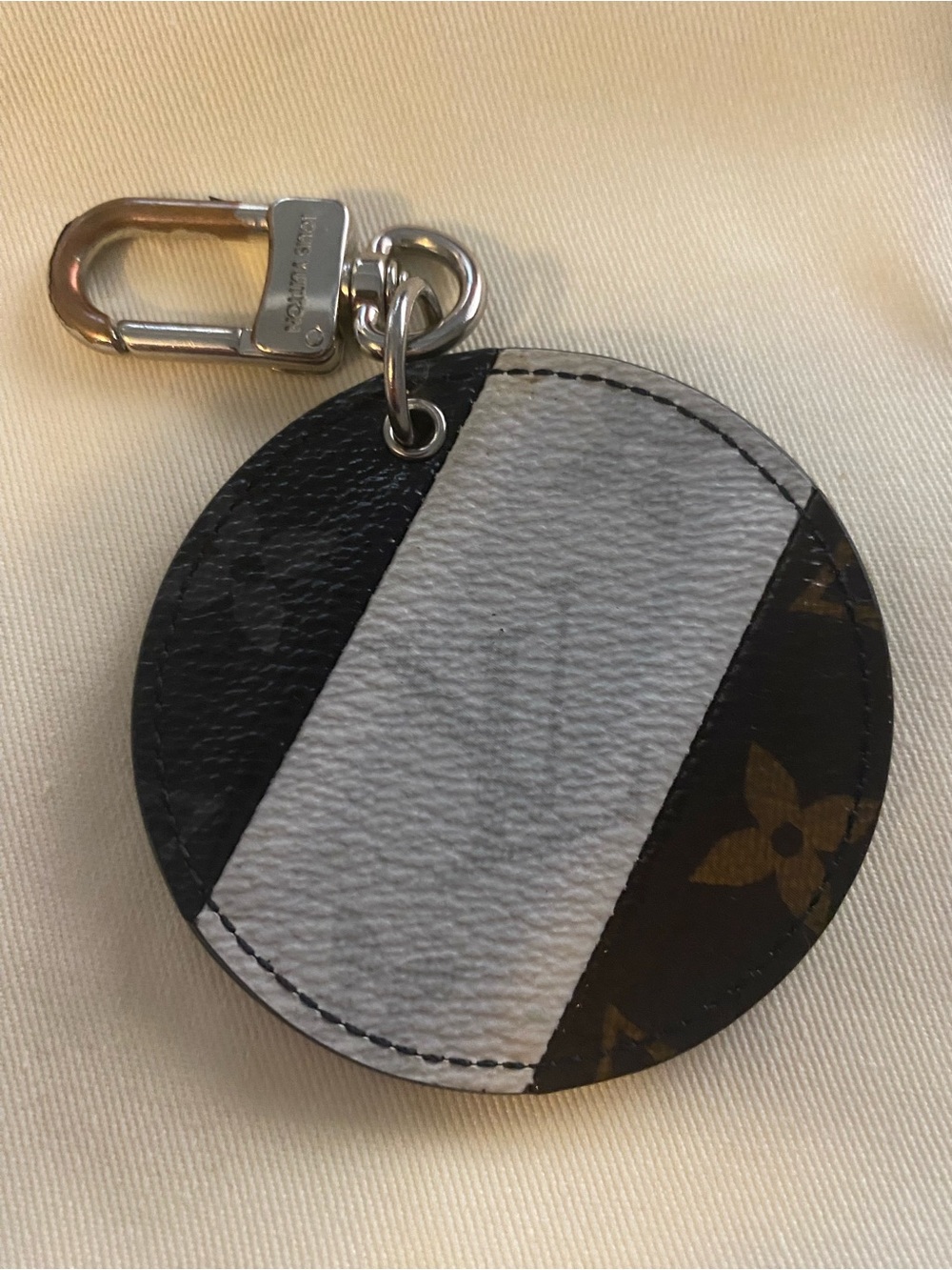 Louis Vuitton Black, White & Brown Round Key Holder with Monogram Accent